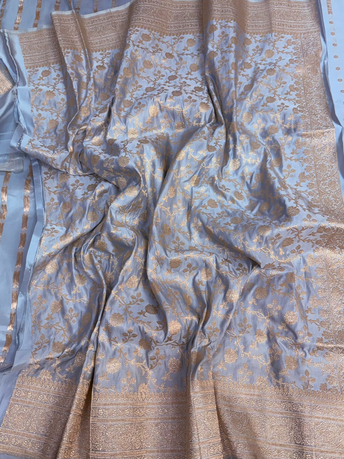 Sky Blue Handwoven Vintage Banarasi Pure Satin Silk Saree