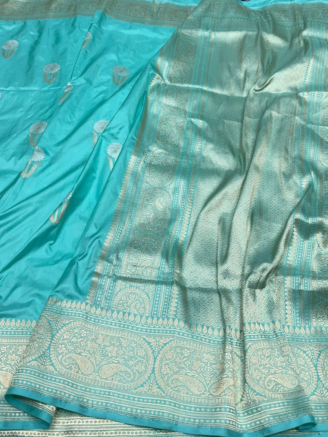 Sea Blue Handwoven Pure Banarasi Silk Saree