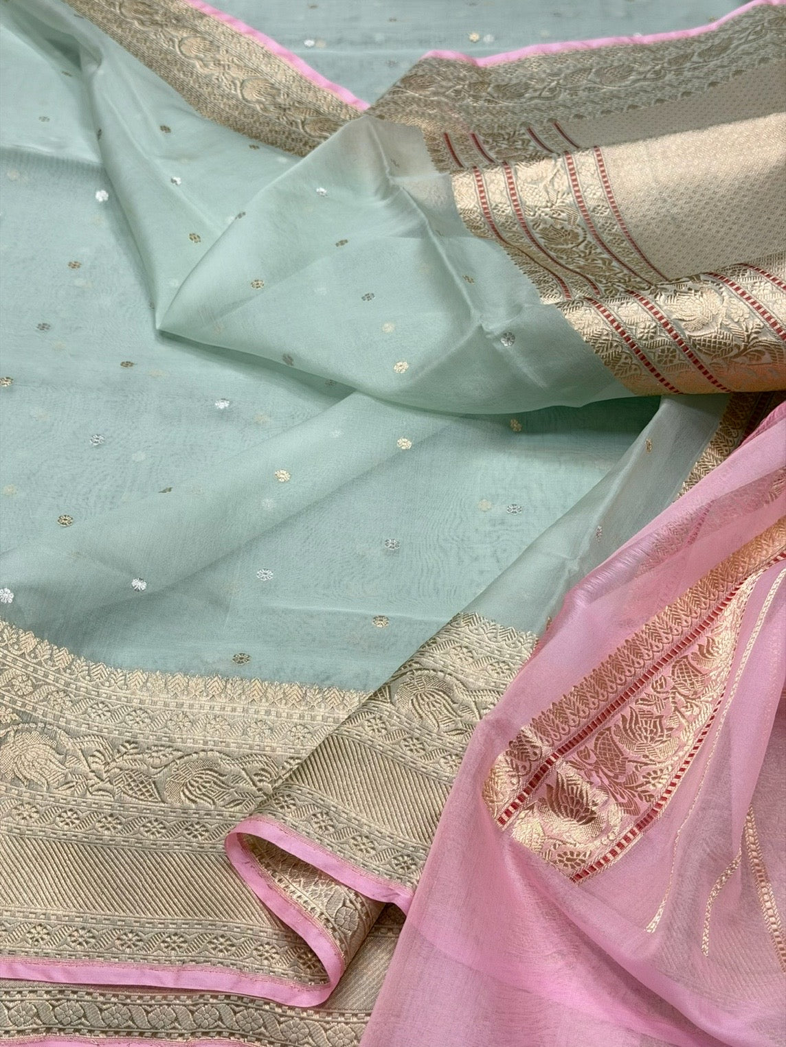 Ocean Green Handwoven Pure Organza Silk Saree