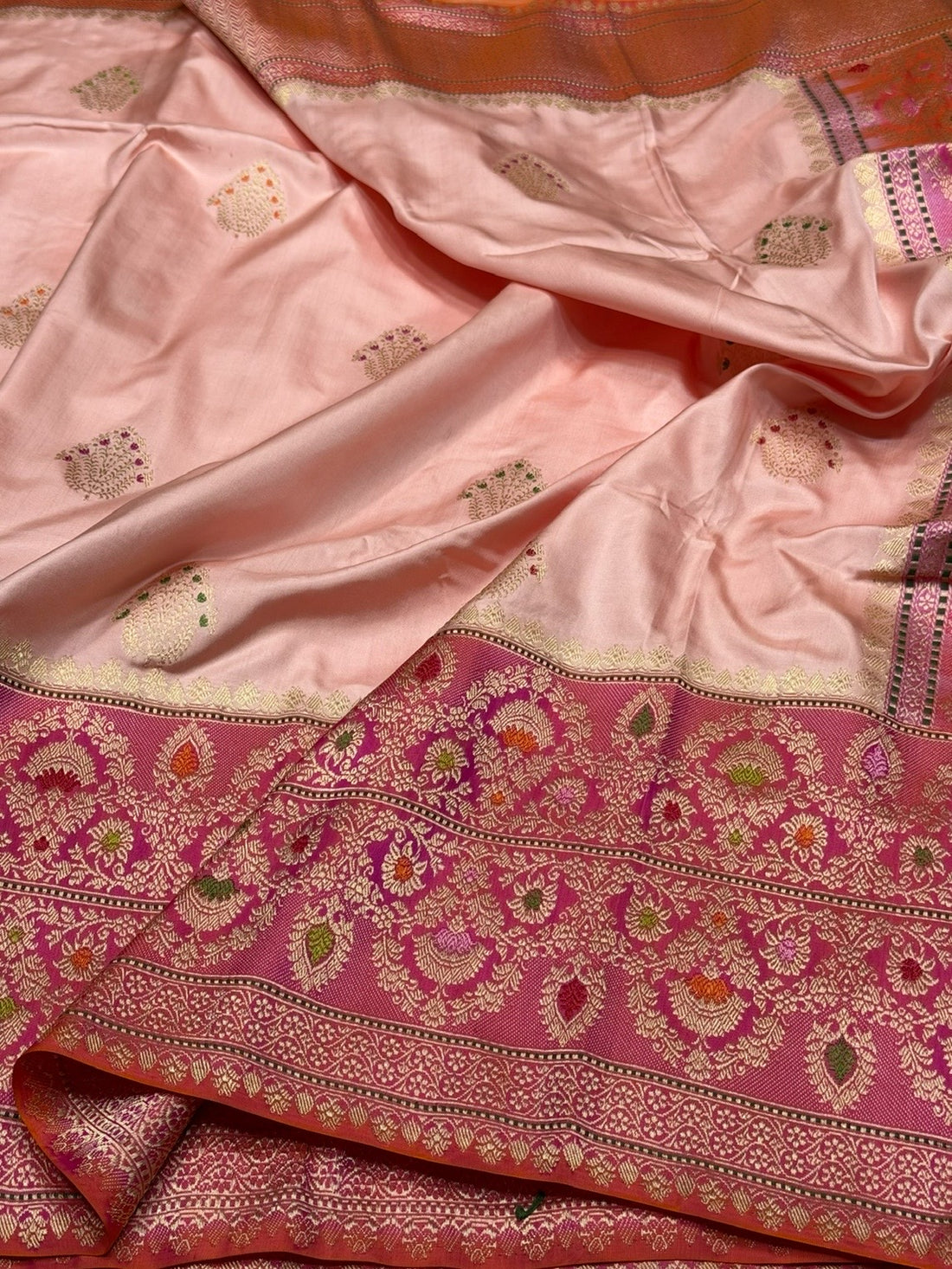 Peach Handwoven Pure Banarasi Ektara Silk Saree