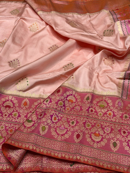 Peach Handwoven Pure Banarasi Ektara Silk Saree