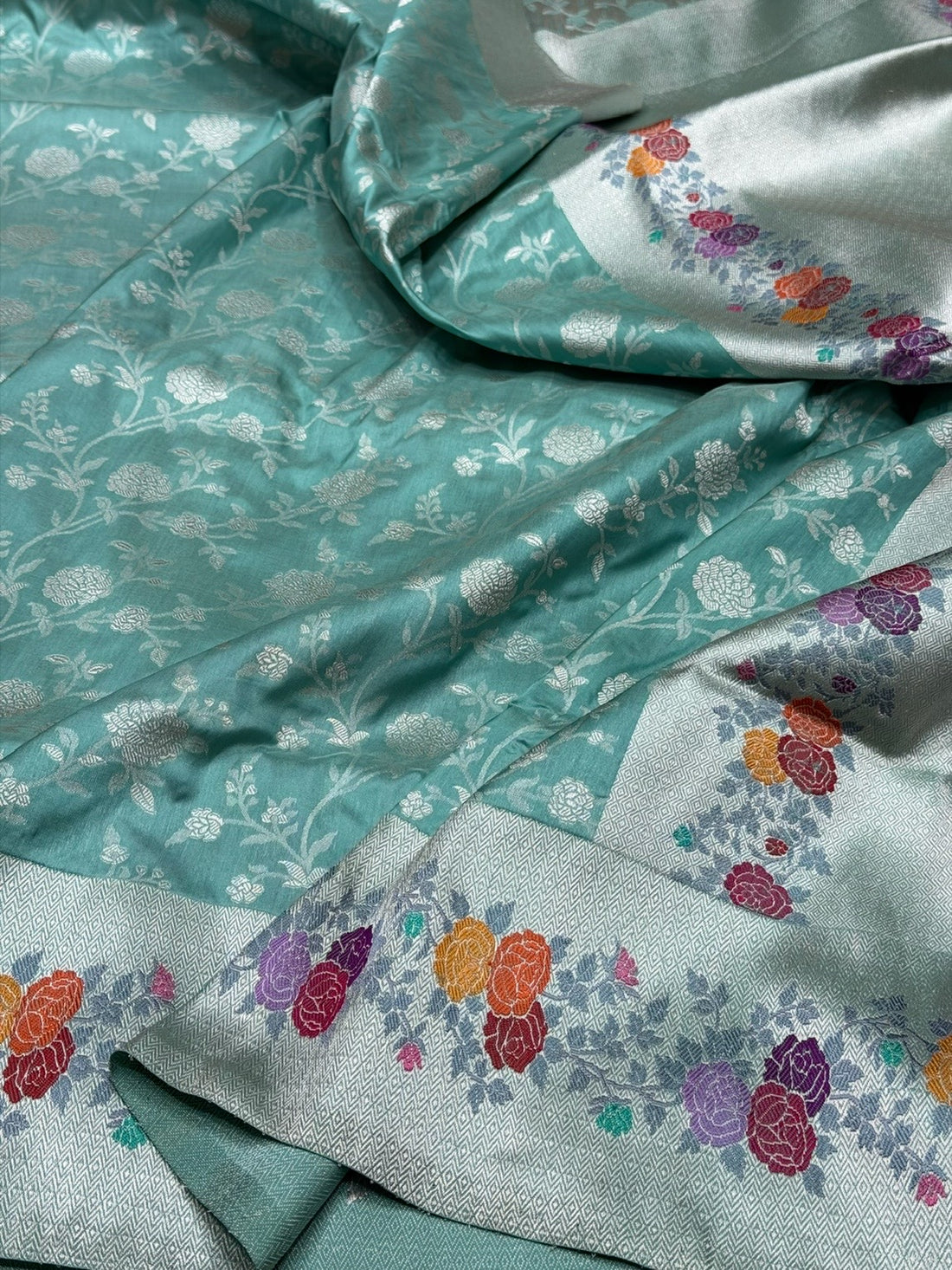 Powder Blue Handwoven Pure Banarasi Silk Saree