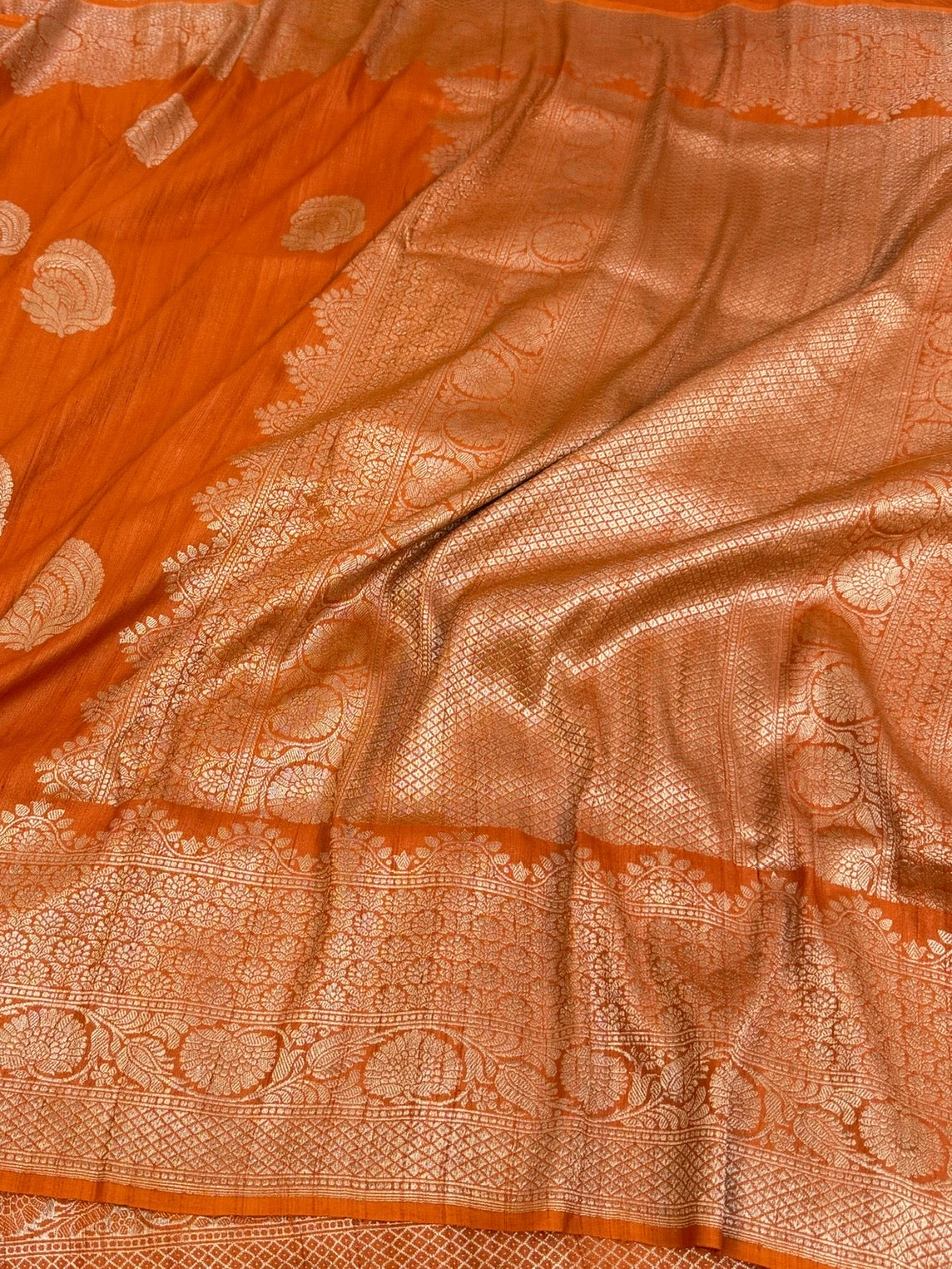 Orange Handwoven Banarasi Pure Tussar Georgette Saree
