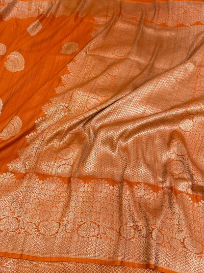 Orange Handwoven Banarasi Pure Tussar Georgette Saree