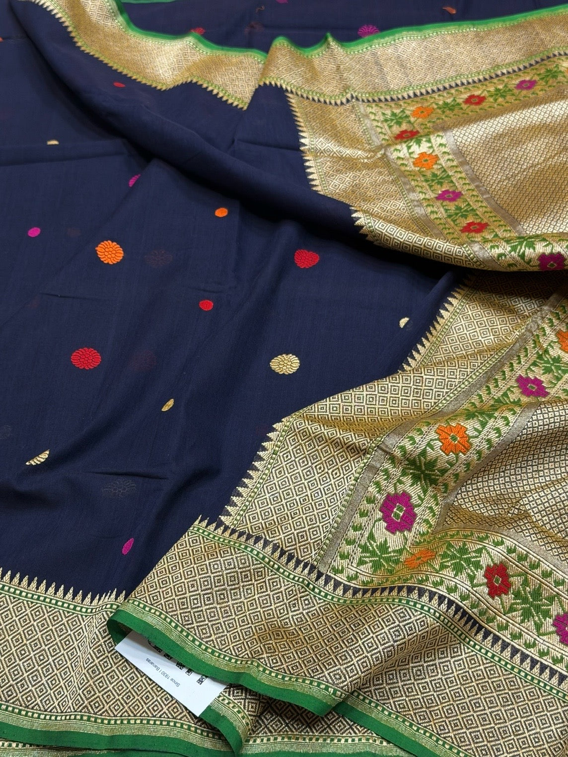Navy Blue Handwoven Banarasi Pure Cotton Saree