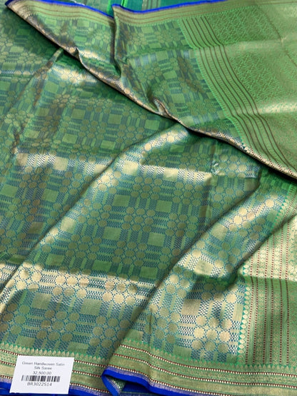 Green Handwoven Pure Banarasi Satin Tanchoi Silk Saree