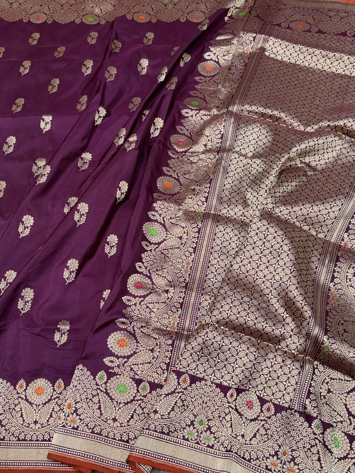 Wine Handwoven Pure Banarasi Silk Saree