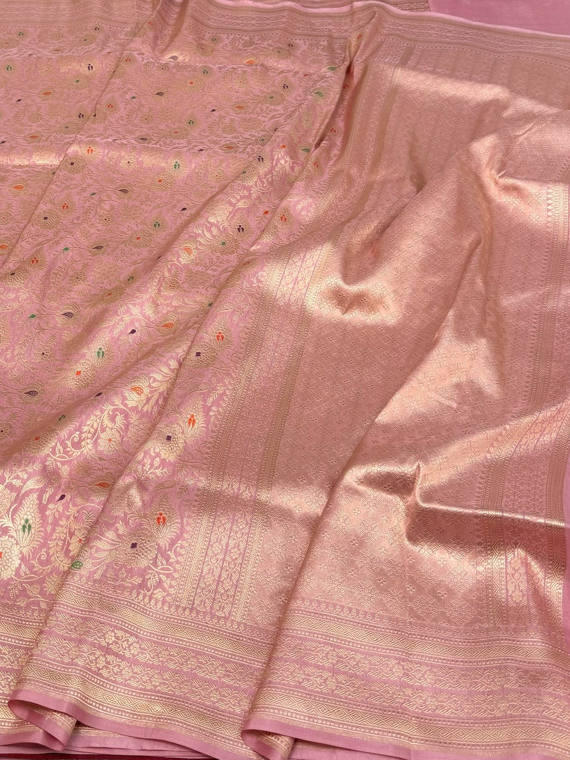 Powder Pink Banarasi Minakari Pure Katan Silk Brocade Saree