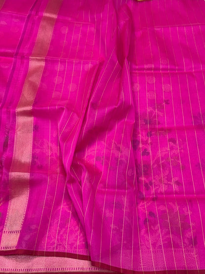 Rani Pink Handwoven Pure Banarasi Organza Silk Saree