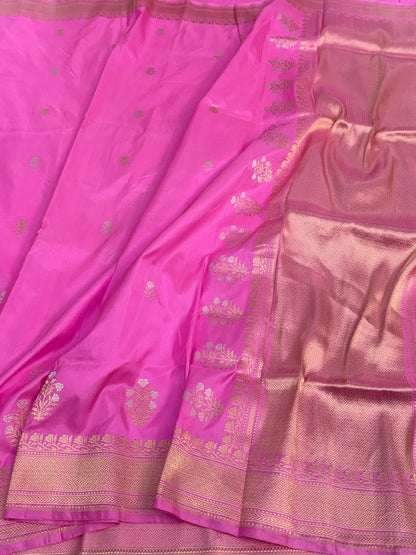 Fluorescent Pink Handwoven Banarasi Silk Saree