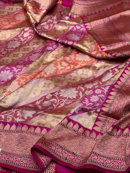 Rani Pink Handwoven Pure Banarasi Rangkaat Silk Saree