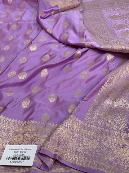 Lavender Handwoven Pure Banarasi Satin Silk Saree