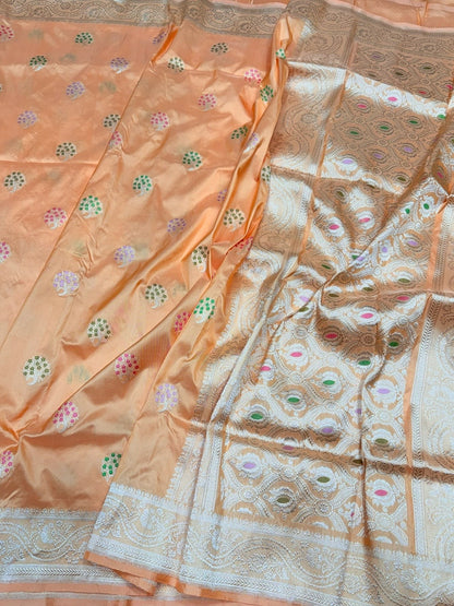 Peach Handwoven Pure Banarasi Silk Saree