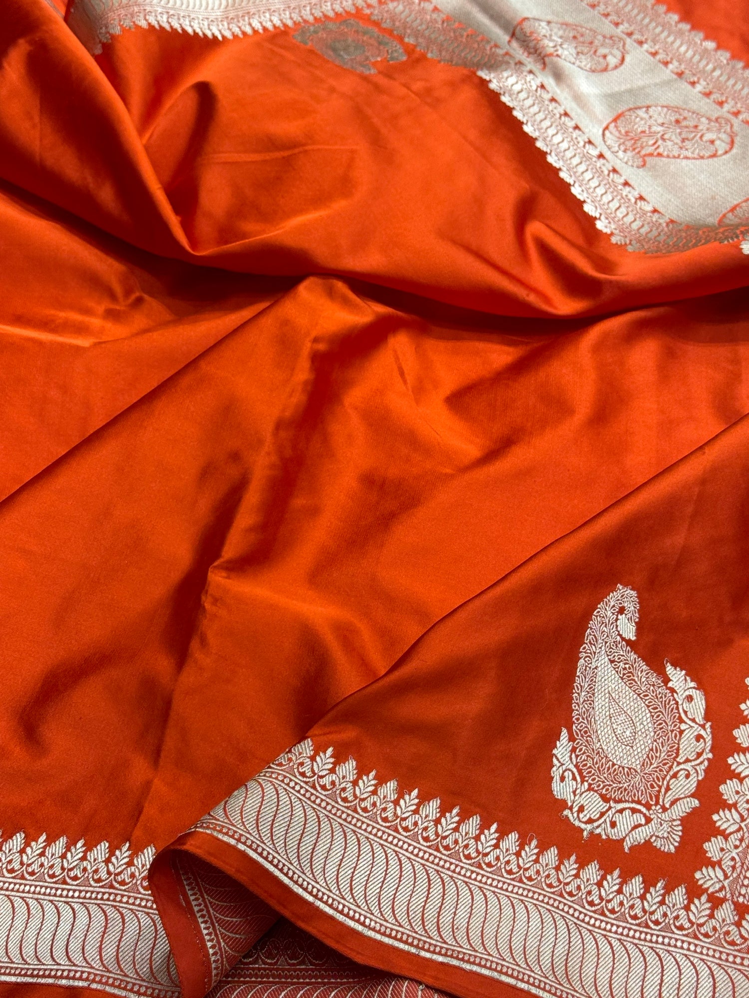 Orange Handwoven Banarasi Pure Mashru Satin Silk Saree