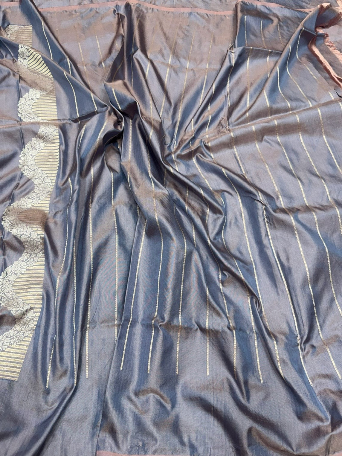 Bluish Grey Handwoven Pure Banarasi Ektara Silk Saree