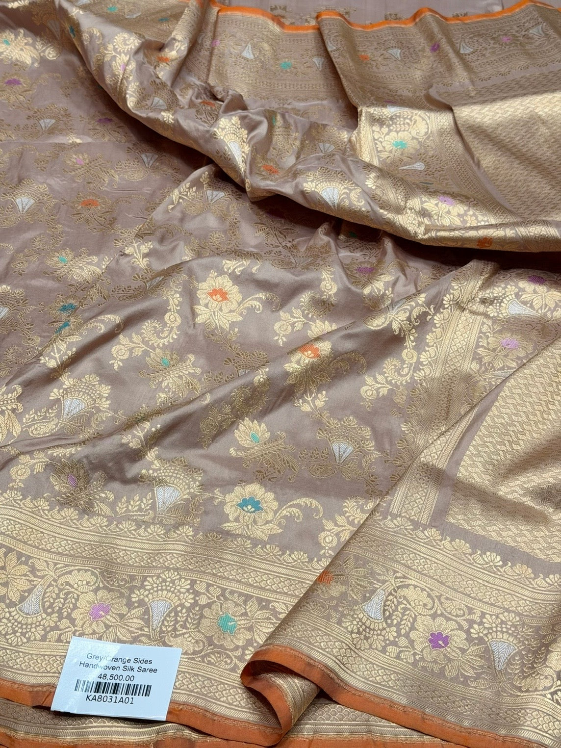 Champagne Beige Handwoven Pure Banarasi Silk Saree in Kadwa Weave – 100% Katan Mulberry Silk