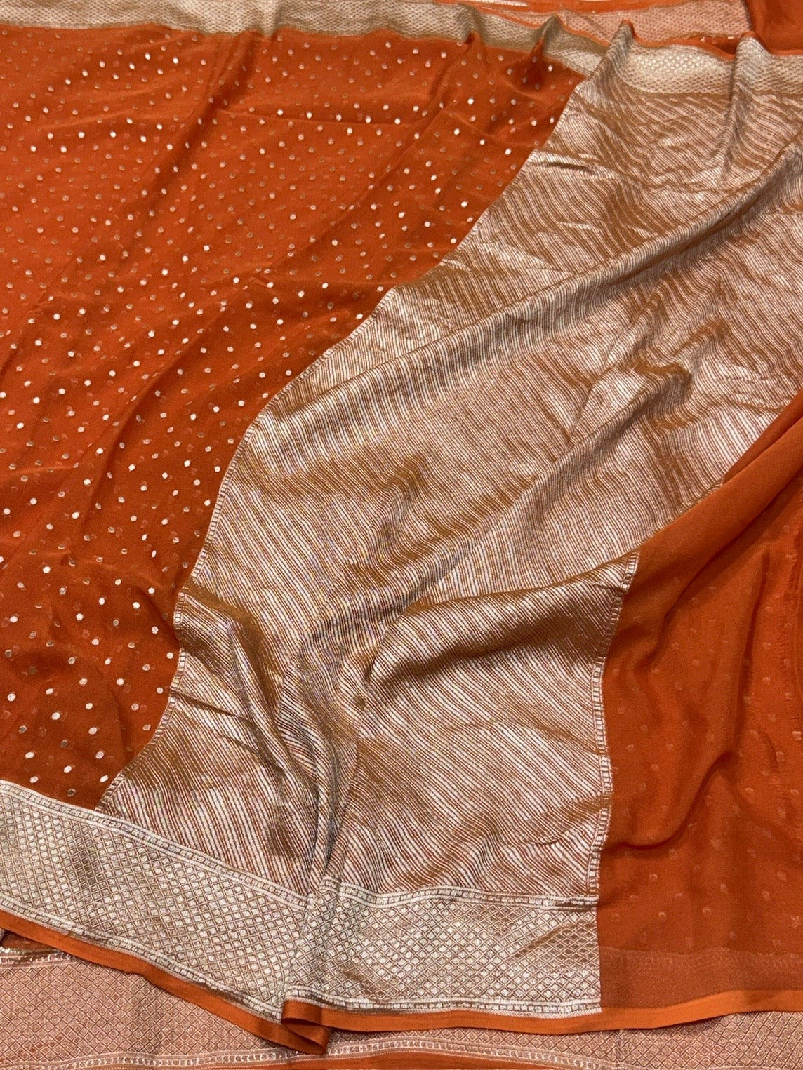 Orange Banarasi Pure Chiffon Georgette Saree