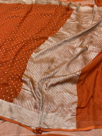 Orange Pure Banarasi Chiffon Georgette Saree