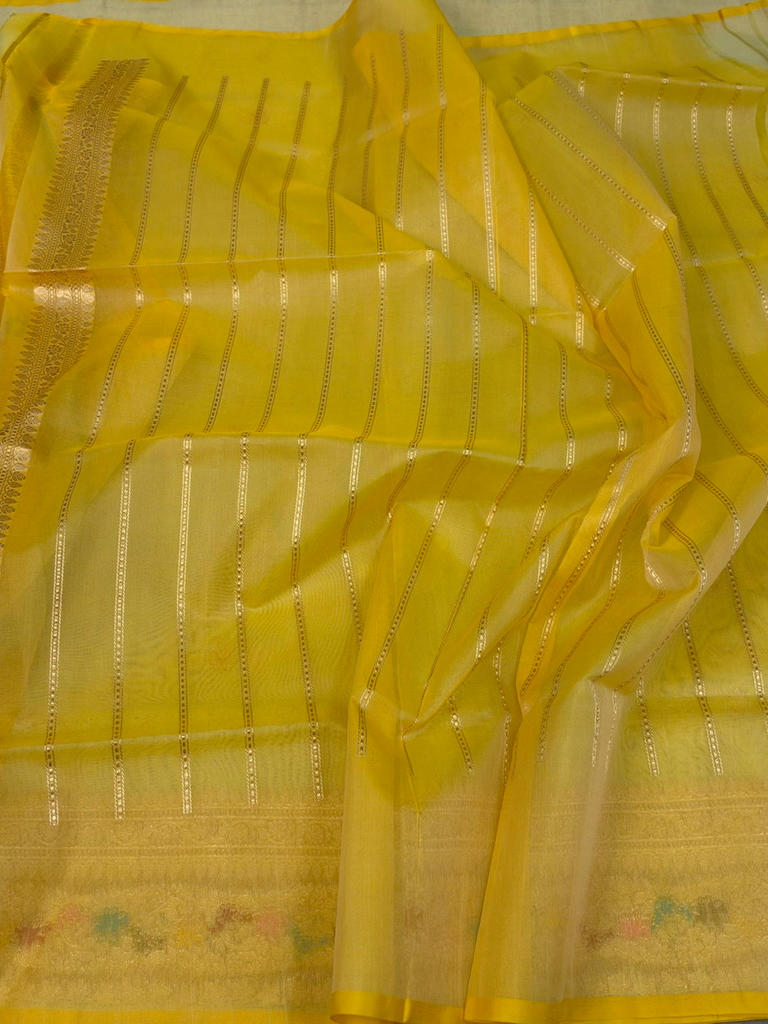 Yellow Handwoven Pure Banarasi Organza Saree