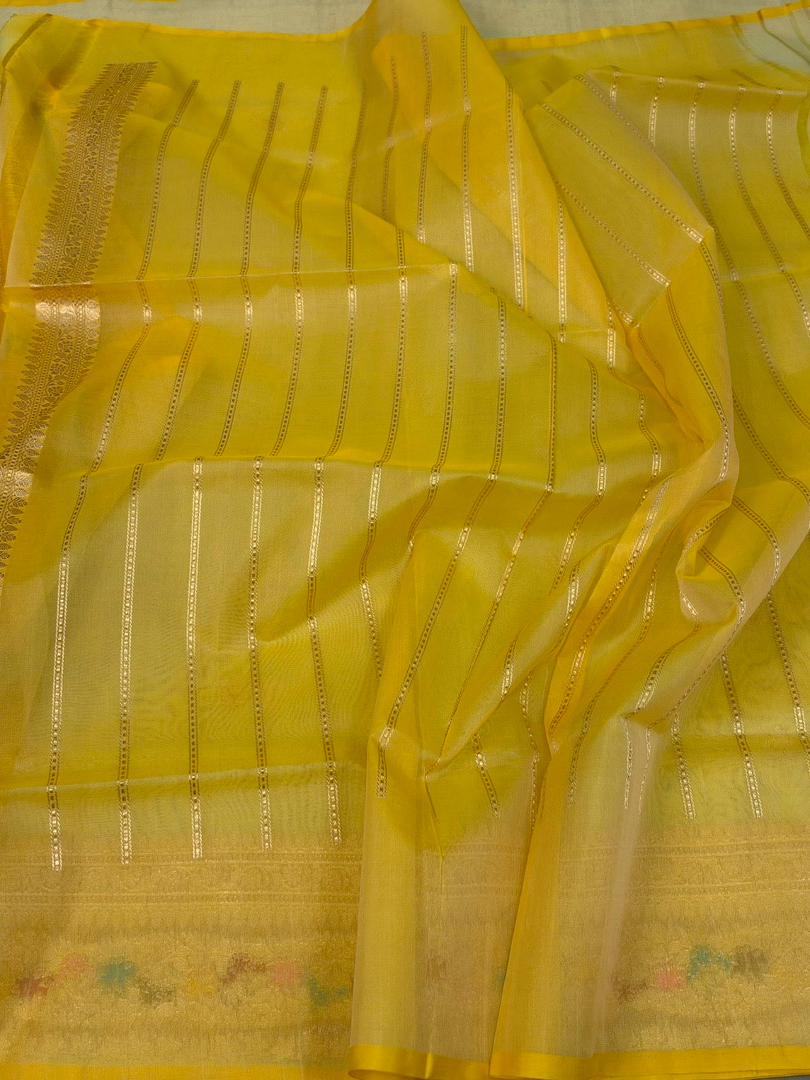 Yellow Handwoven Pure Banarasi Organza Saree
