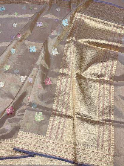 Champagne Gold Handwoven Pure Banarasi Tissue Saree in Kadwa Weave | Pure Katan Tissue Silk
