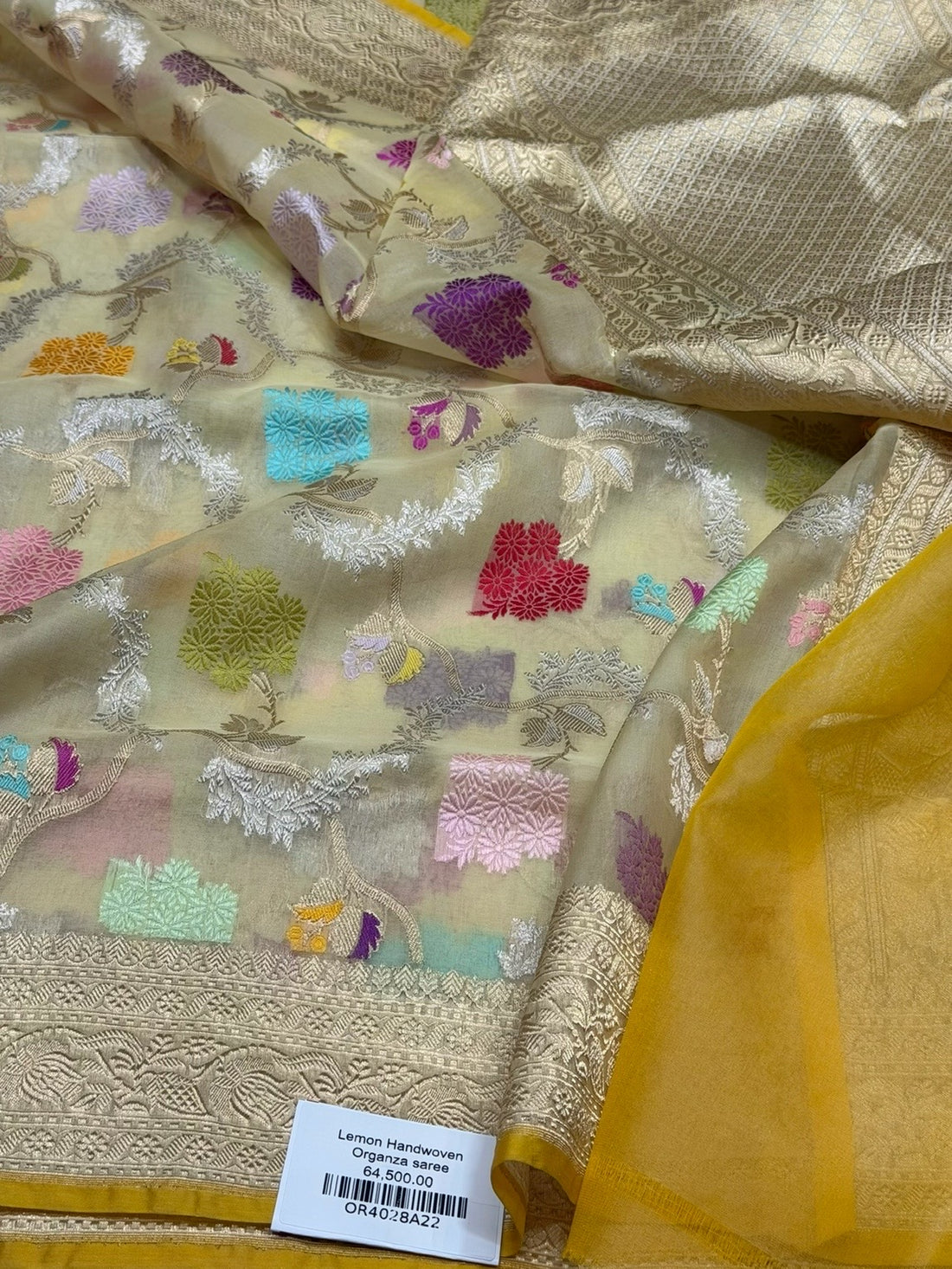 Lemon Yellow Handwoven Pure Organza Silk Saree