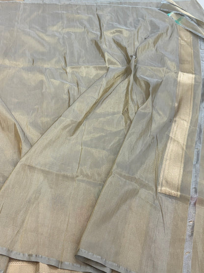 Ash Grey Handwoven Pure Banarasi Tissue Saree