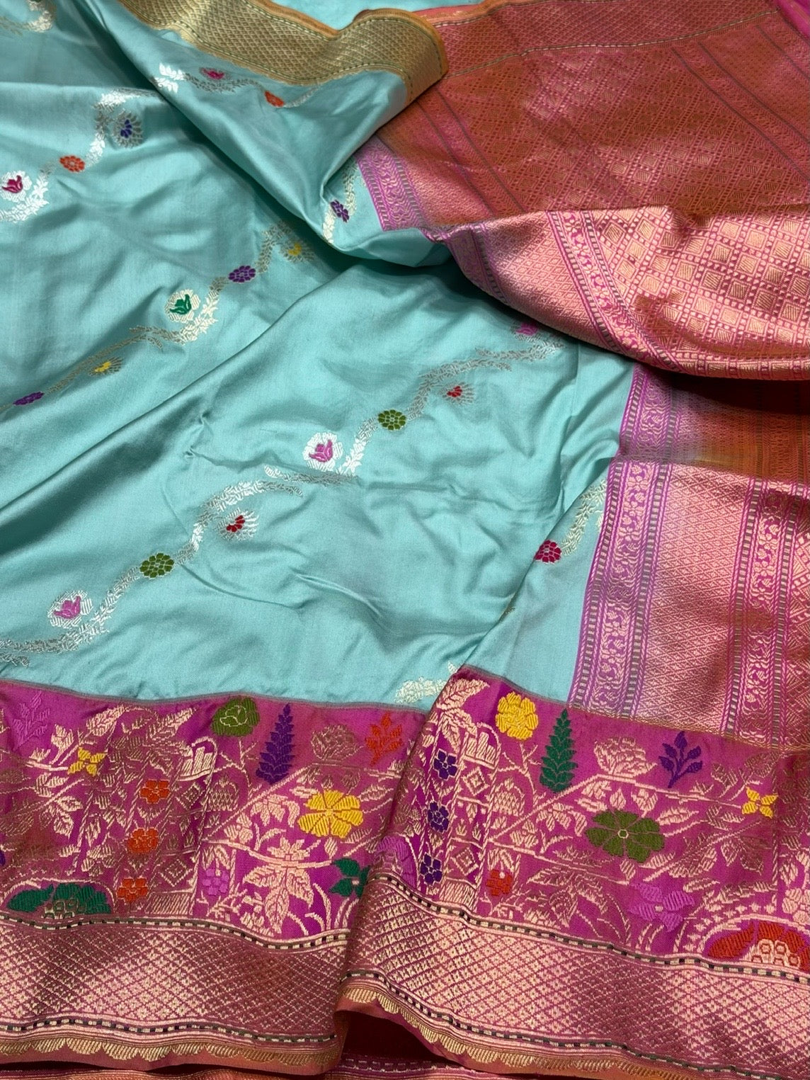 Sea Blue Handwoven Pure Banarasi Ektara Silk Saree