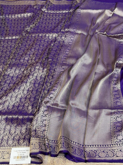 Purple Handwoven Pure Banarasi Silk Brocade Saree