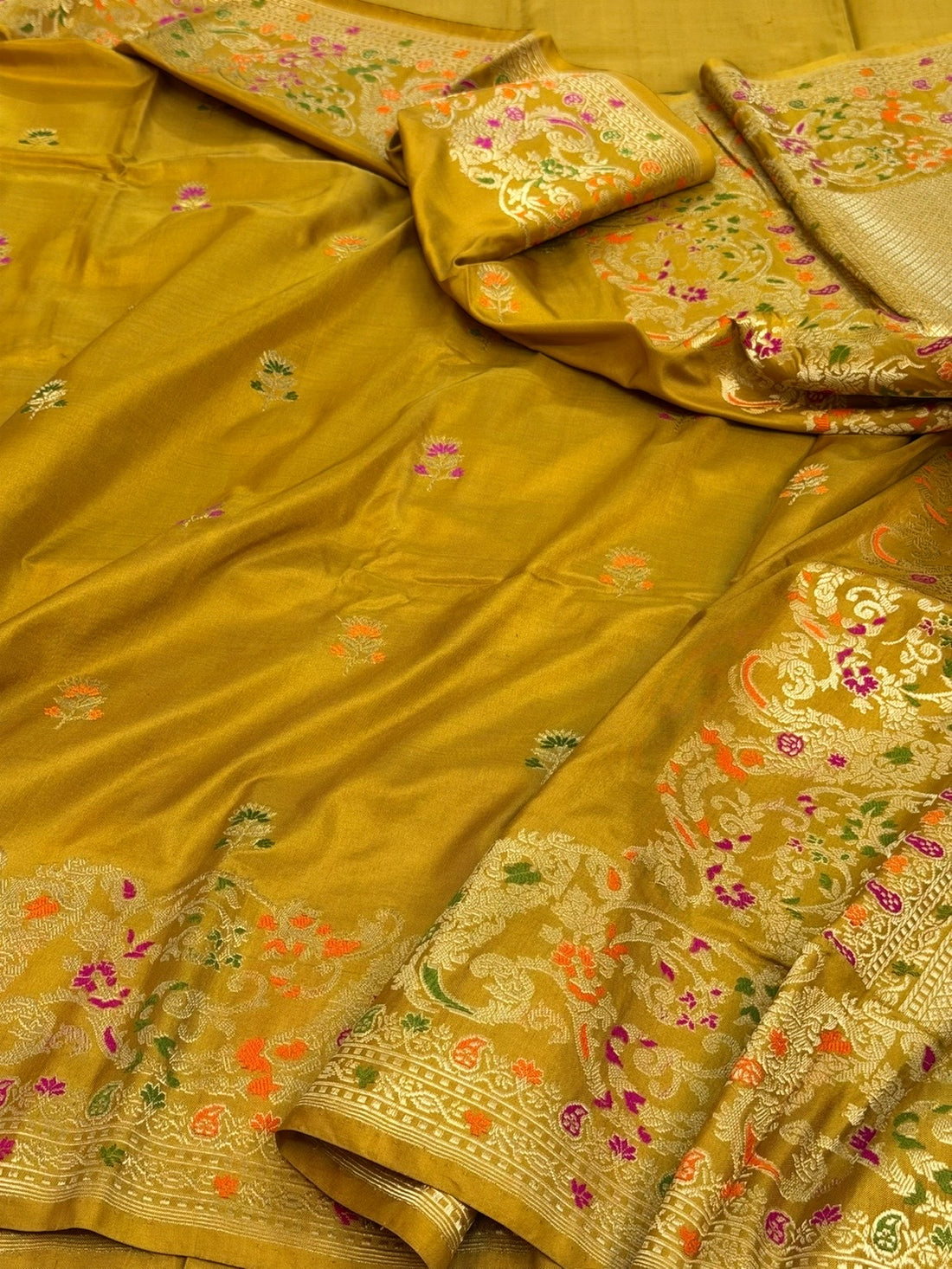 Mustard Yellow Handwoven Pure Banarasi Ektara Silk Saree