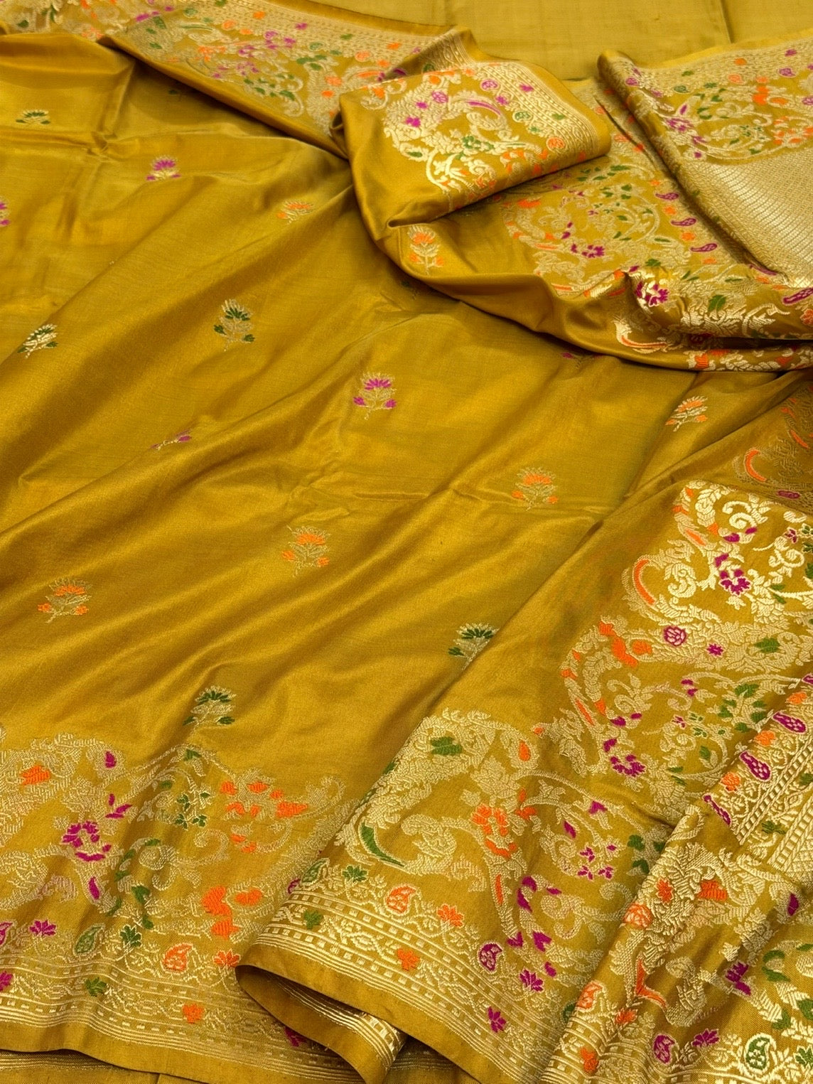 Mustard Yellow Handwoven Pure Banarasi Ektara Silk Saree
