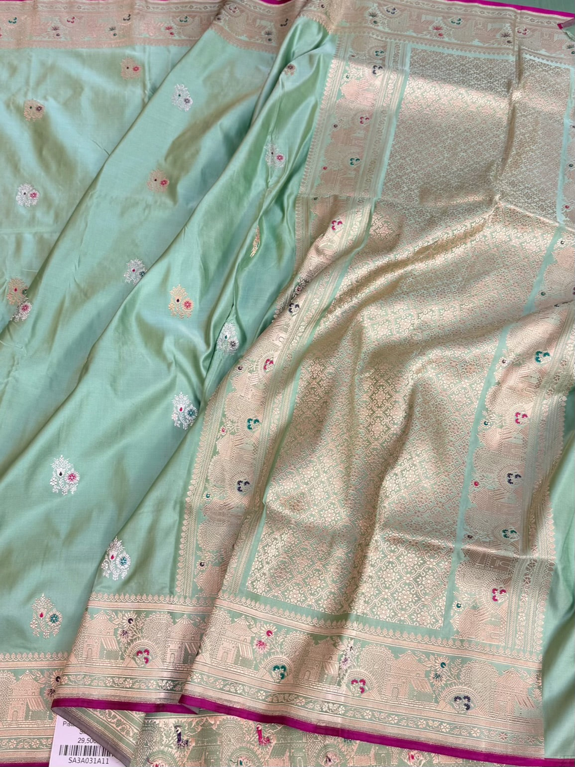Pista Green Handwoven Banarasi Pure Satin Silk Saree