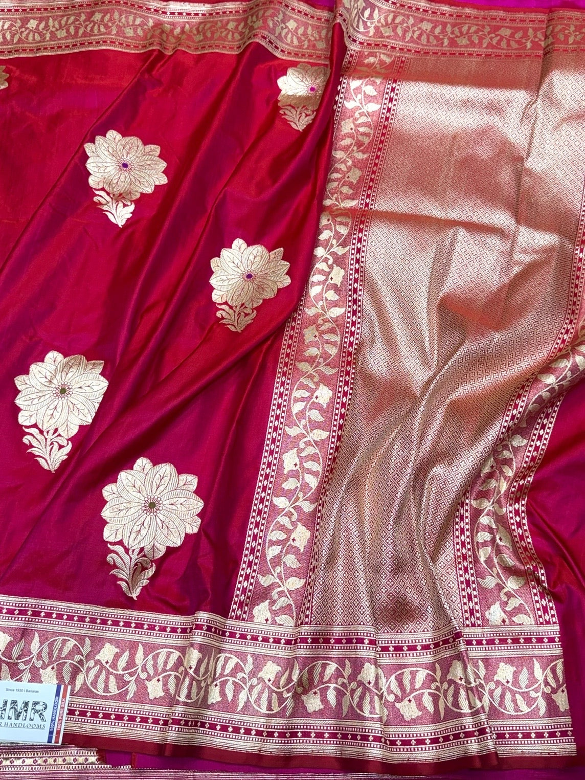 Ruby Red Handwoven Vintage Pure Banarasi Satin Silk Saree