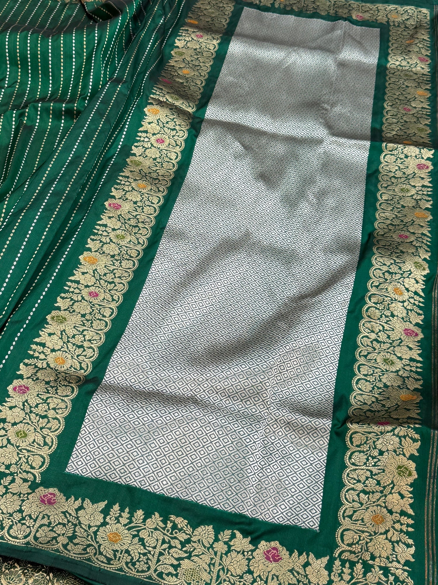 Green Handwoven Pure Banarasi Silk Saree | Pure Katan Silk | Kadwa Weave | HMR Handlooms