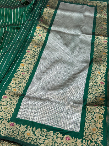 Green Handwoven Pure Banarasi Silk Saree | Pure Katan Silk | Kadwa Weave | HMR Handlooms