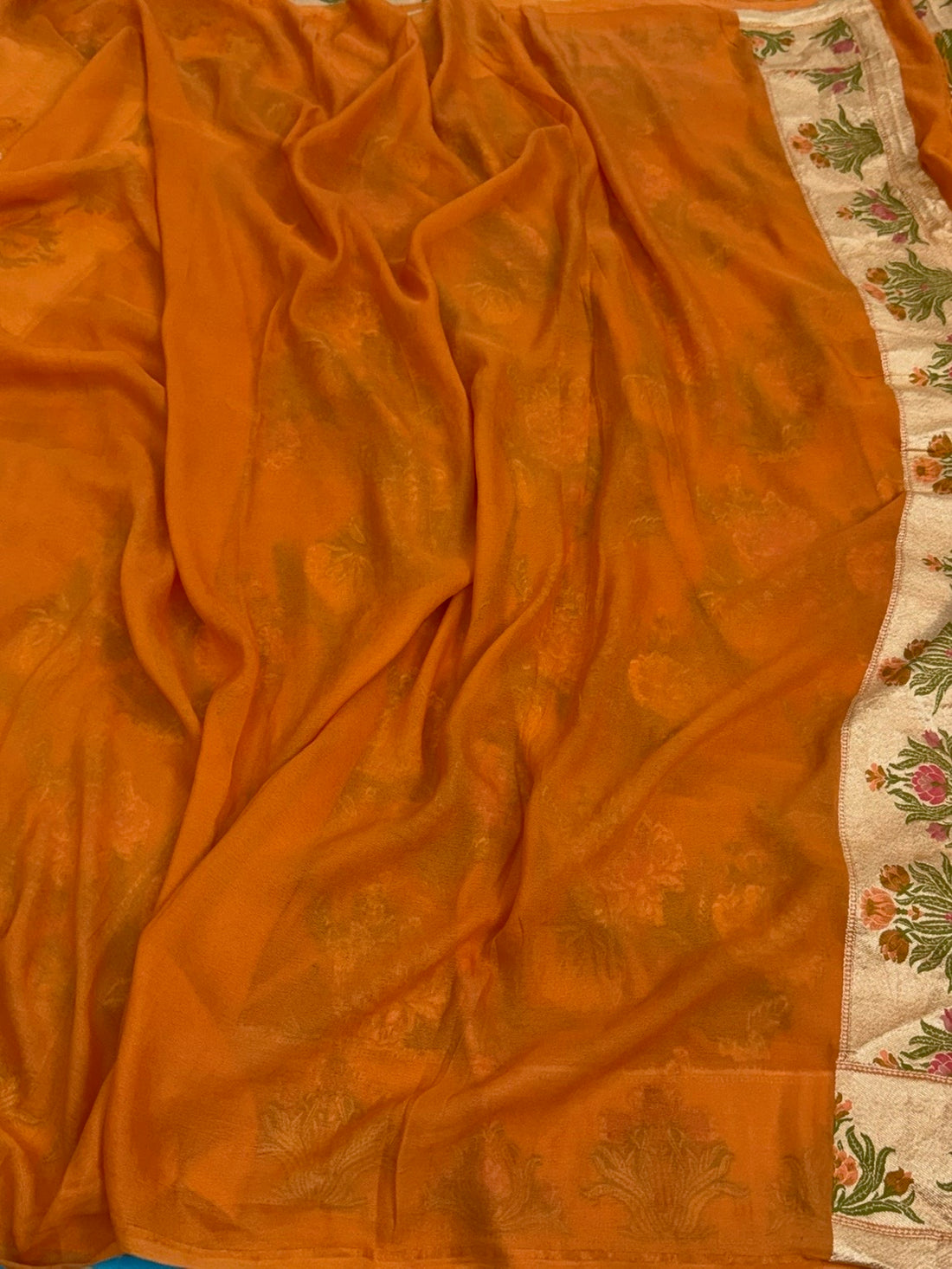 Orange Pure Banarasi Chiffon Georgette Saree