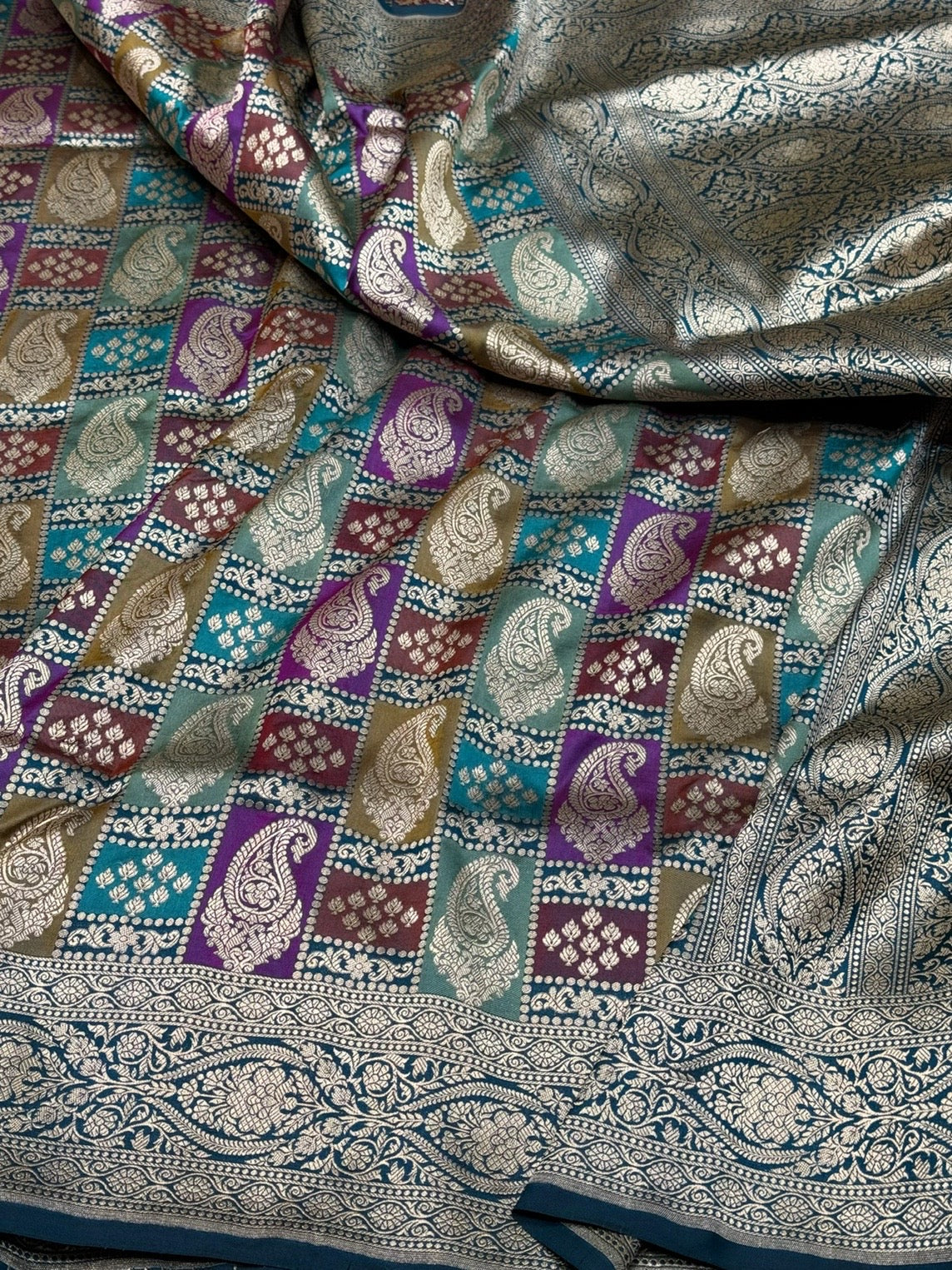 Multicolour Banarasi Pure Silk Saree – Cutwork Weave in 100% Pure Katan Silk