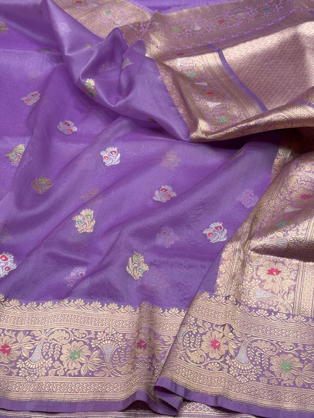 Lavender Handwoven Pure Banarasi Organza Silk Saree