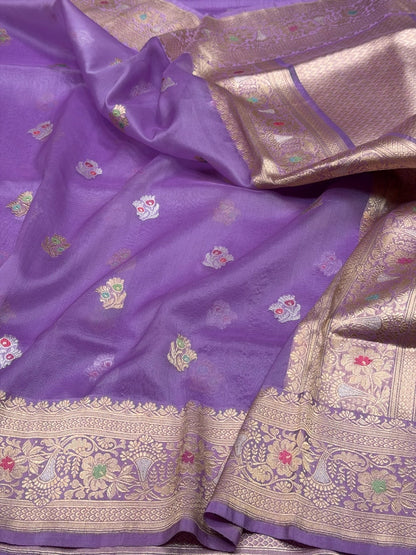 Lavender Handwoven Pure Banarasi Organza Silk Saree