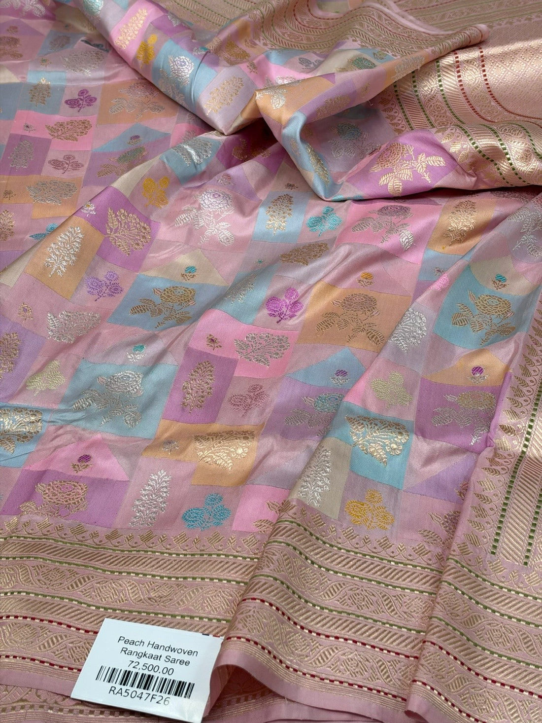 Peach Handwoven Pure Banarasi Rangkaat Silk Saree