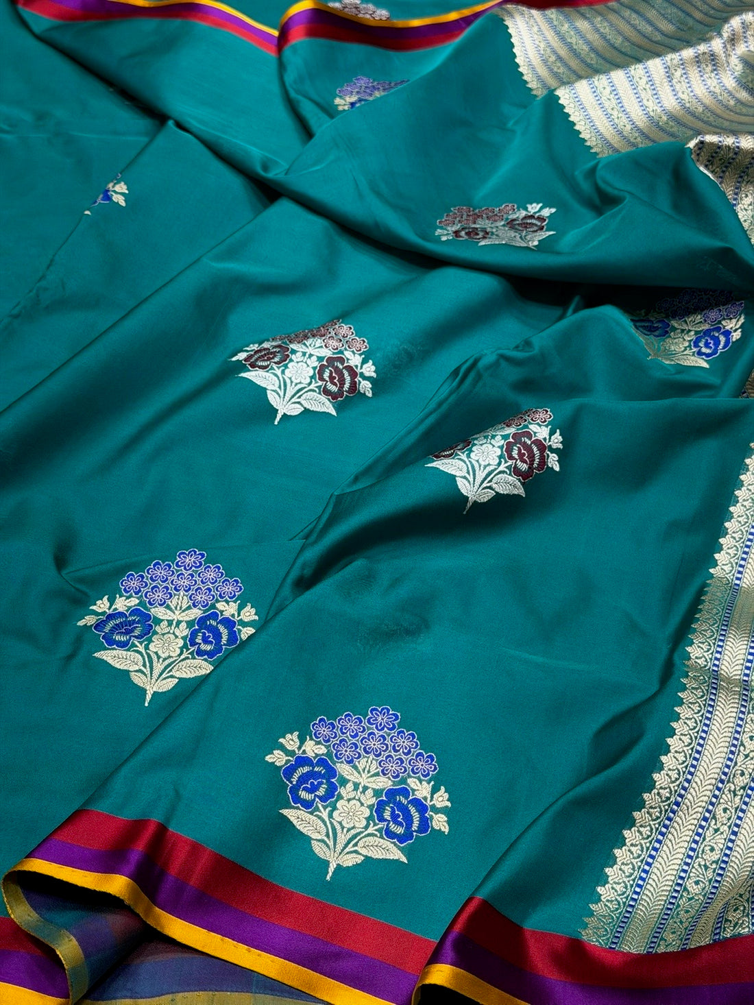 Teal Green Handwoven Pure Banarasi Ektara Silk Saree