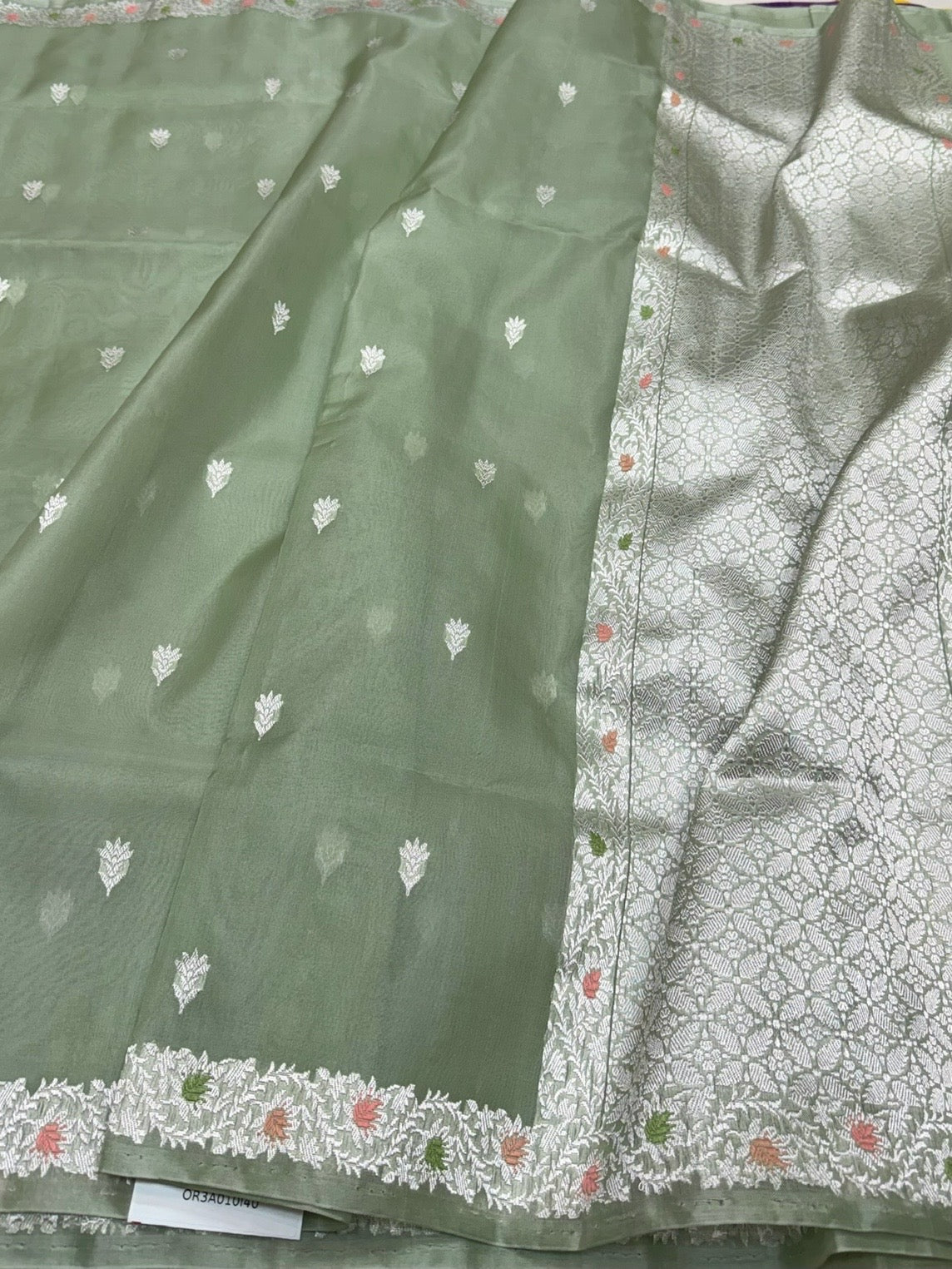 Pista Green Handwoven Pure Banarasi Organza Silk Saree