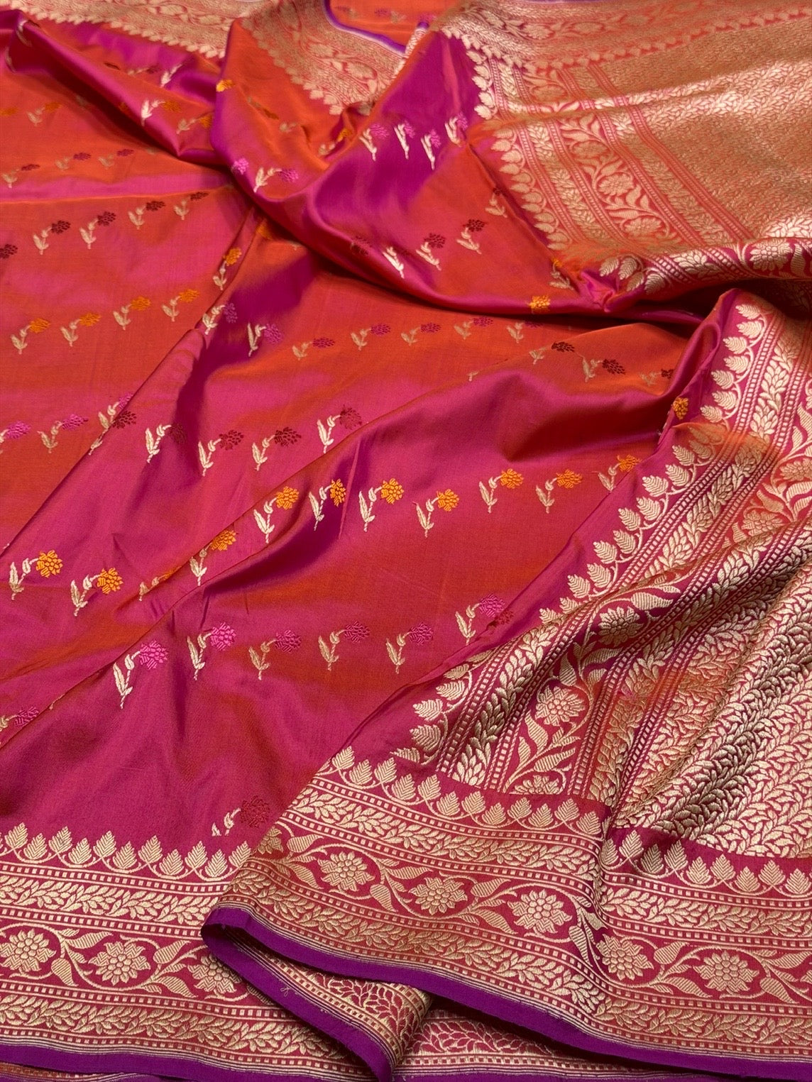 Orangish Pink Handwoven Pure Banarasi Silk Saree