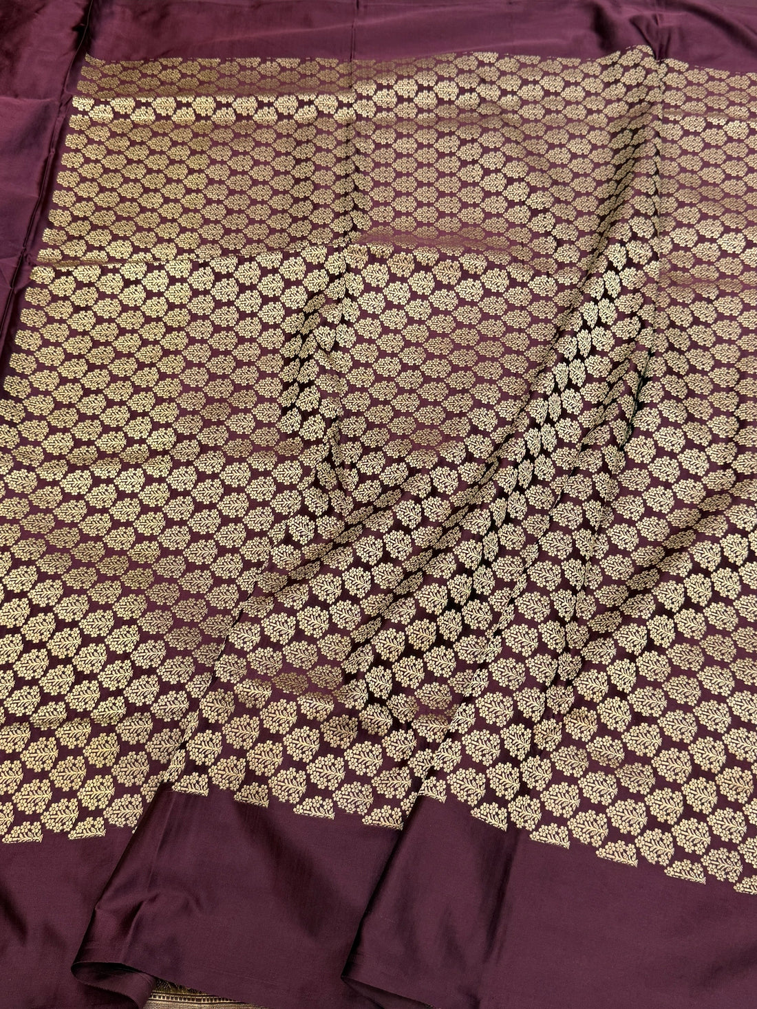 Wine Handwoven Banarasi Pure Mashru Satin Silk Saree