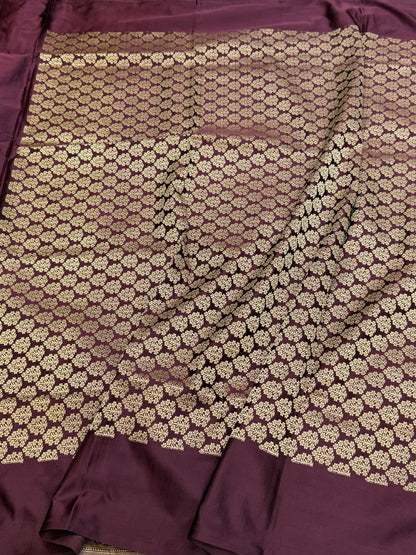 Wine Handwoven Banarasi Pure Mashru Satin Silk Saree