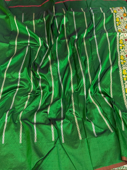 Bottle Green Handwoven Pure Banarasi Silk Saree