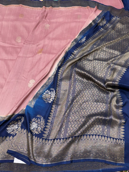Lilac Handwoven Pure Tussar Georgette Saree