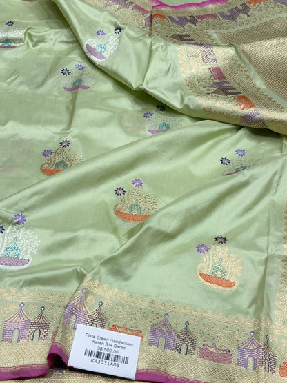 Pista Handwoven Pure Banarasi Silk Saree