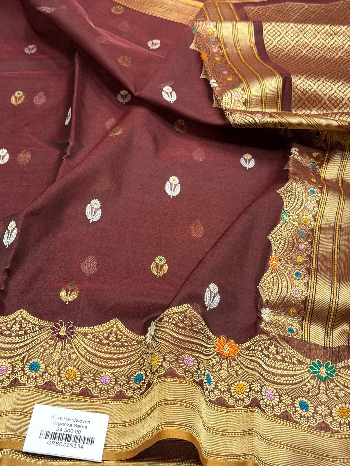 Wine Handwoven Pure Organza Silk Saree