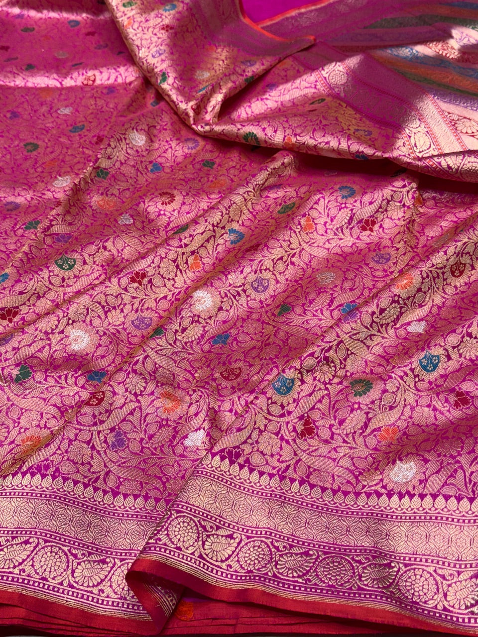 Rani Pink Handwoven Pure Banarasi Brocade Saree